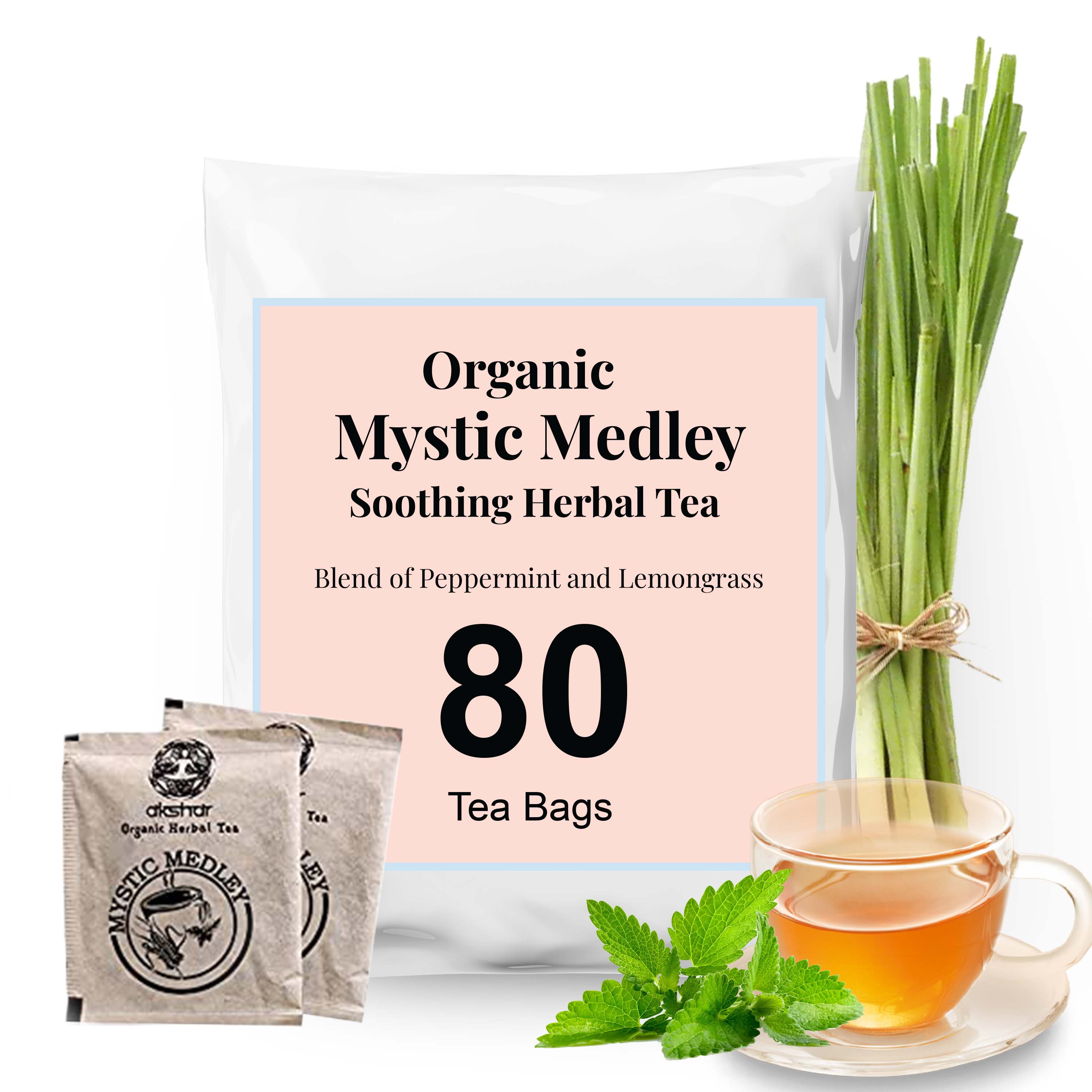 Akshit Organic Mystic Medley Soothing Herbal Tea, Peppermint Lemongrass