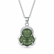 Aksraa jewellery - Buddha Pendant Necklace with Green Decorative Centerpiece, Spiritual Inspired Chain Jewelry for Meditation, Daily Wear and Gifting