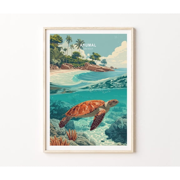 Akumal Mexico Riviera Maya Caribbean Coast Travel Art Print, Unframed Paper Poster 11x14in