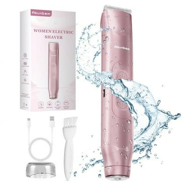 Akunbem Bikini Trimmer for Women, Electric Shaver and Razor Rechargeable 2-in-1 Body and Facial Epilator, Dual Heads for Painless Trimming of Pubic Hair, Face, Underarms and Legs, IPX7 Waterproof.