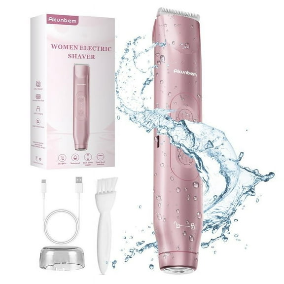Akunbem Bikini Trimmer for Women, Electric Shaver and Razor Rechargeable 2-in-1 Body and Facial Epilator, Dual Heads for Painless Trimming of Pubic Hair, Face, Underarms and Legs, IPX7 Waterproof.