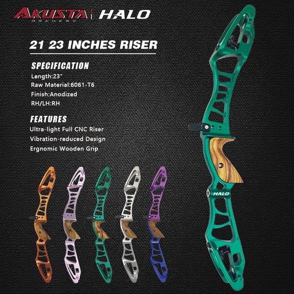 Akusta Halo Series 21 inch 23 inch ILF Riser Archery Recurve Bow Handle for Aluminum Alloy CNC Right Hand