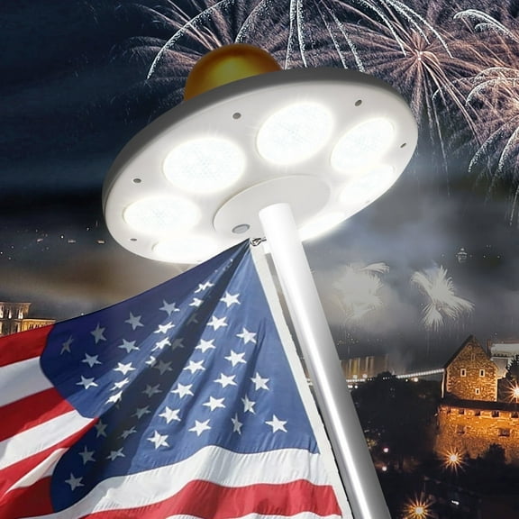 Akutata Solar Powered Flag Pole Light, 136 LED, 10H Lighting, IP65 Waterproof, 15-25 ft Poles