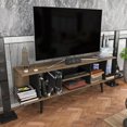 thumbnail image 1 of Akya 63" Modern Wood TV Stand for 65+ inch TV with Solid Wood Legs Walnut & Black, 1 of 5
