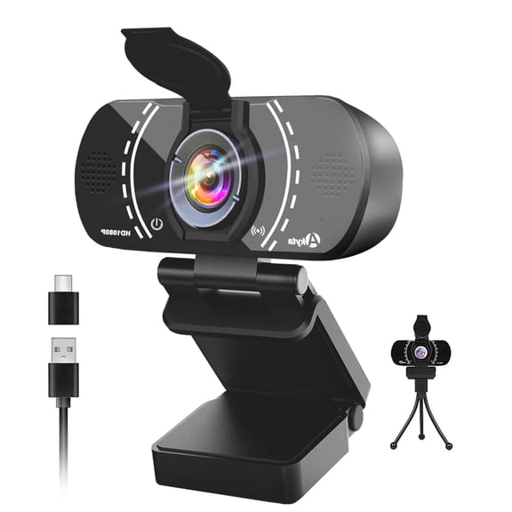 Akyta 1080P PC Webcam, Plug and Play USB C Camera with Microphone/Privacy Cover/Stand/Adapter & Wide Angle 110, Web Camera for Desktop Computer PC Mac Video Calling/Zoom Conference