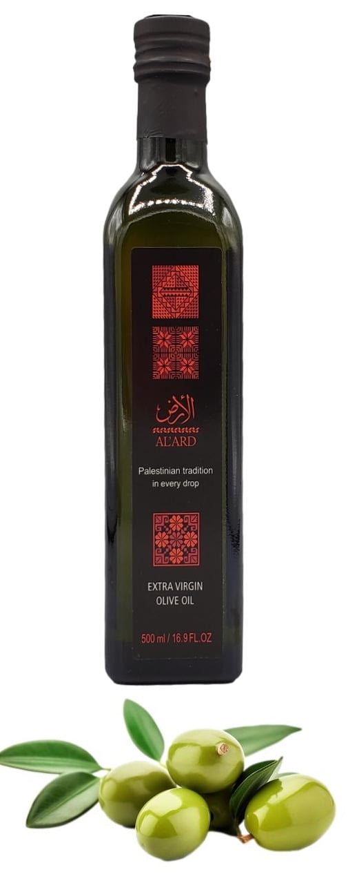 Al'ARD Extra Virgin Olive Oil First Cold Pressed 500mL/16.9fl.oz. One (1) Bottle - زيت زيتون الأرض الفلسطيني