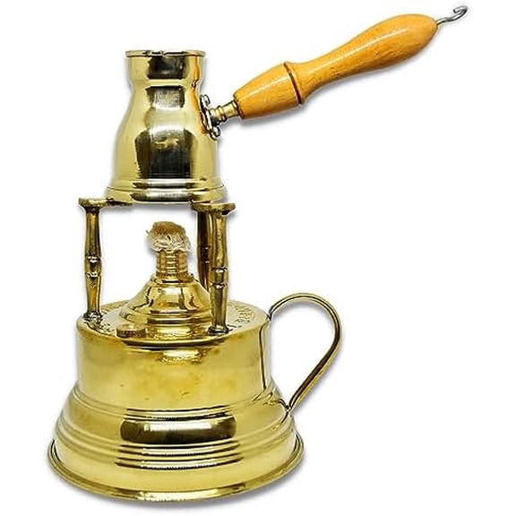 Al Bramony Brass Greek Turkish Coffee Maker Burner Table Top Tabletop With Brass Handle Arabian Solid Large Size Hand Hammered Handmade Egyptian Decanter Pot Ibrik Size N02 ( Capacity 2 Cup )