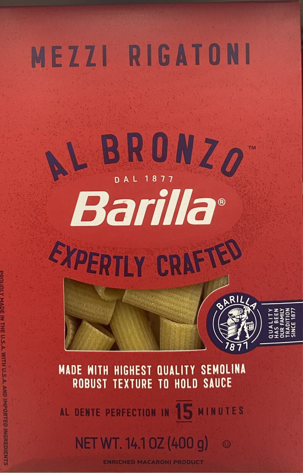 Al Bronzo Pasta MEZZI RIGATONI Noodles Expertly Crafted 14.1 oz Box