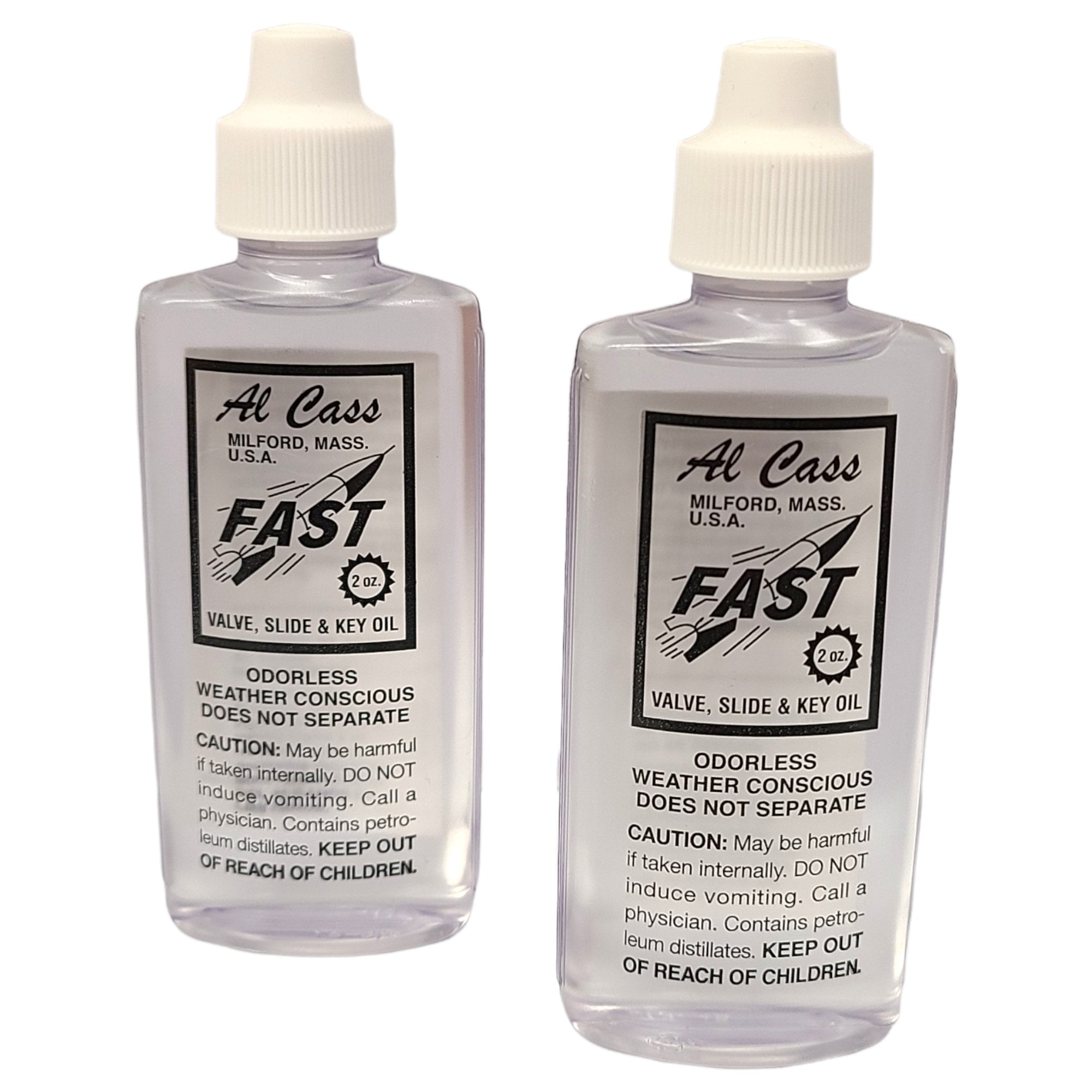 Al Cass Trumpet Valve Oil Brass 2 Bottles 2 Oz Each Fast Action