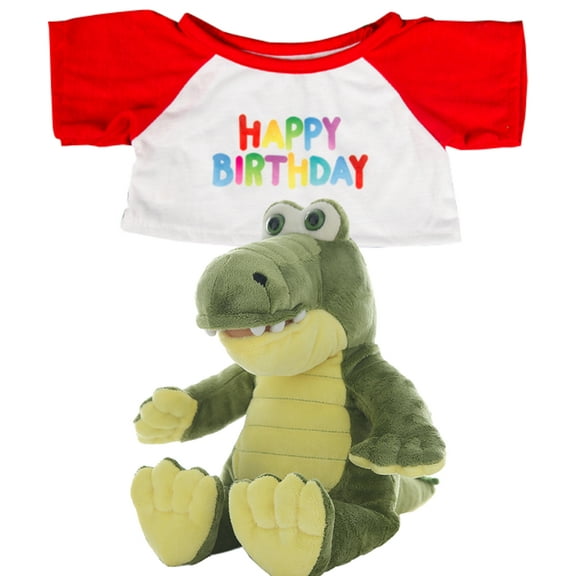 Al E Gator Plush Toy In Happy Birthday T-Shirt with Red Sleeves - 16 inch Gator Stuffed Animal, Cute & Soft Cuddly Birthday Teddy Bear, Gift for Kids, Birthday Decor, Party Favor
