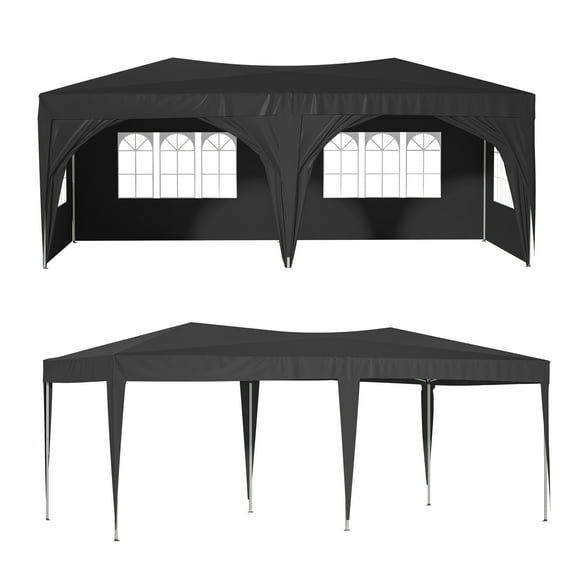 Al Fresco 10 x 20 FT Ez Pop Up Outdoor Party Tent, Heavy Duty Canopy with 6 Removable Sidewalls Waterproof BBQ Backyard Gazebo, Black
