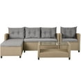 thumbnail image 1 of Al Fresco 4 Piece Patio Furniture Set Outdoor Conversation Set Rattan Sofa Table Set with 2 Seater Sofa, Lounge Sofa, Coffee Table and Sofa Chair, for Garden Backyard Poolside, 1 of 7
