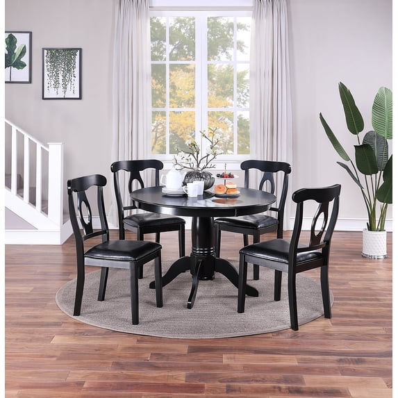 Al Fresco 5 Piece Dining Table Set, Round Dining Table and 4 Kitchen Chairs with Cushion Fabric, Black