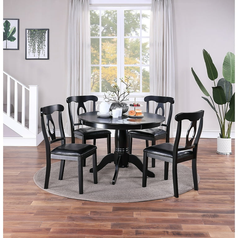 Al Fresco Classic Furniture 5 Piece Round Dining Set with 1 Dining Table and 4 Chairs Cushion Fabric Upholstery Seat Black Walmart