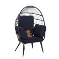 thumbnail image 1 of Al Fresco Egg Chair Wicker Outdoor Indoor Oversized Large Lounger with Stand Cushion - Navy Color, 350lbs Capacity, Patio, Garden, Backyard, Balcony, 1 of 9