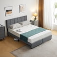 thumbnail image 1 of Al Fresco Full Size Bed Frame with Tufted Wingback Headboard, Metal Platform Bed with Storage Drawers, No Box Spring Needed, Dark Gray, 1 of 7