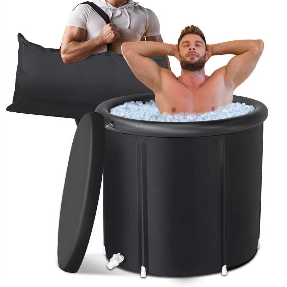 Al Fresco Ice Bath Tub for Athletes with Cover, 85 Gallons Ice Bath Tub for Recovery, Multiple Layered Portable Ice Bath Plunge Pool, Black