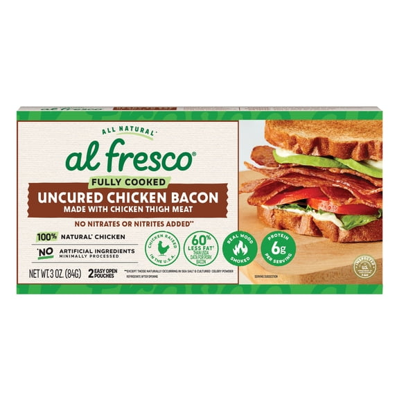 Al Fresco Original Uncured Fully Cooked Chicken Bacon, 3 oz Box