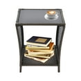thumbnail image 1 of Al Fresco Outdoor Side Table, Rattan Coffee Table with Glass Table Top Small End Table for Patio Porch Backyard Balcony, Black, 1 of 7