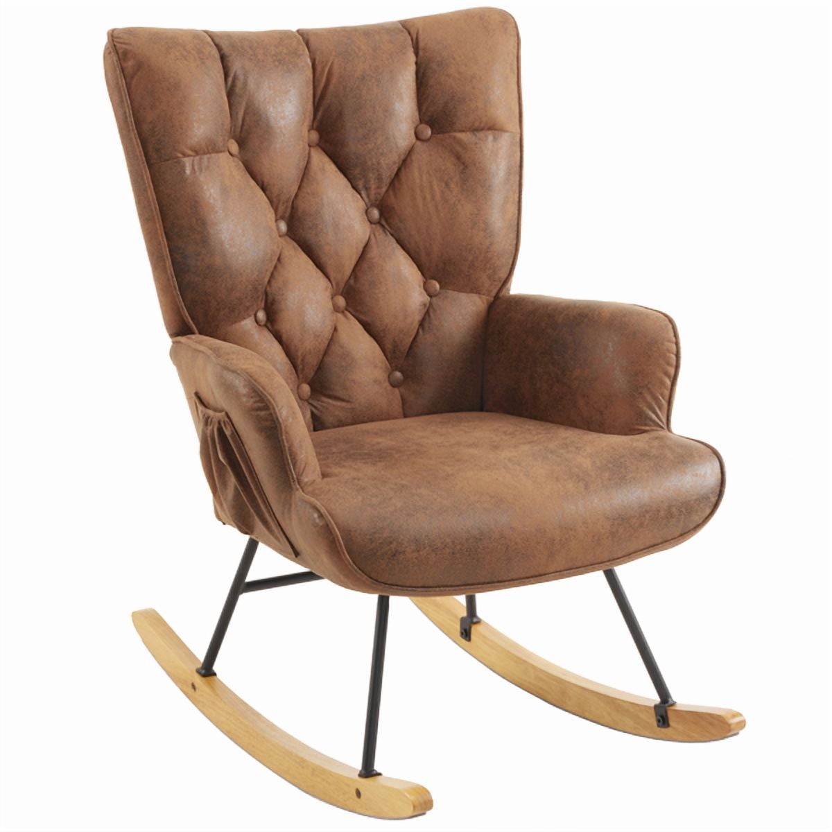 Al Fresco Rocking Chair Nursery, Glider Rocker with High Backrest, Modern Rocking Accent Chairs for Nursery, Living Room, Bedroom, Brown