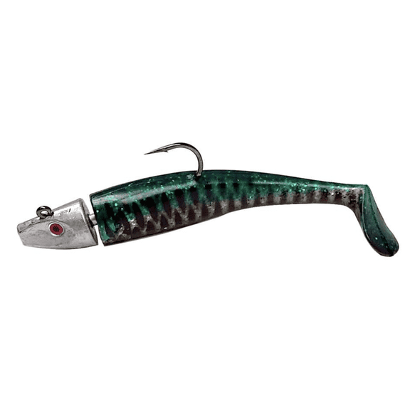 Al Gag's Lures Whip-It Fish Rigged, 6", 2oz, (1 Head/2 Tails), Green Mackerel
