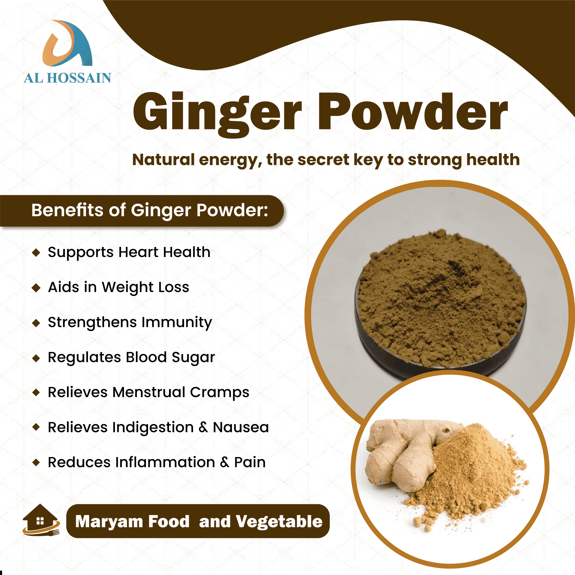 Al Hossain Guatemalan Ginger Powder – Bulk 11 LB/ 5kg (176 oz).Gluten-Free. Premium Bulk Ginger Powder – A Natural Source for Spice, Seasoning & Culinary Use.