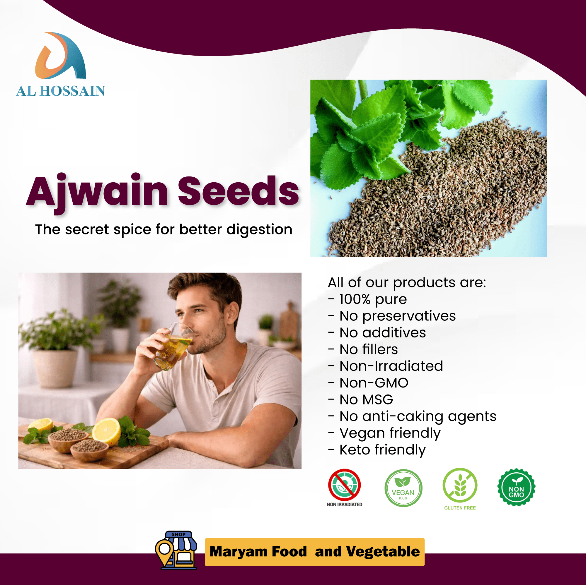 Al Hossain Natural Ajwain Seeds Whole 250g (Carom Seeds) – Premium ...