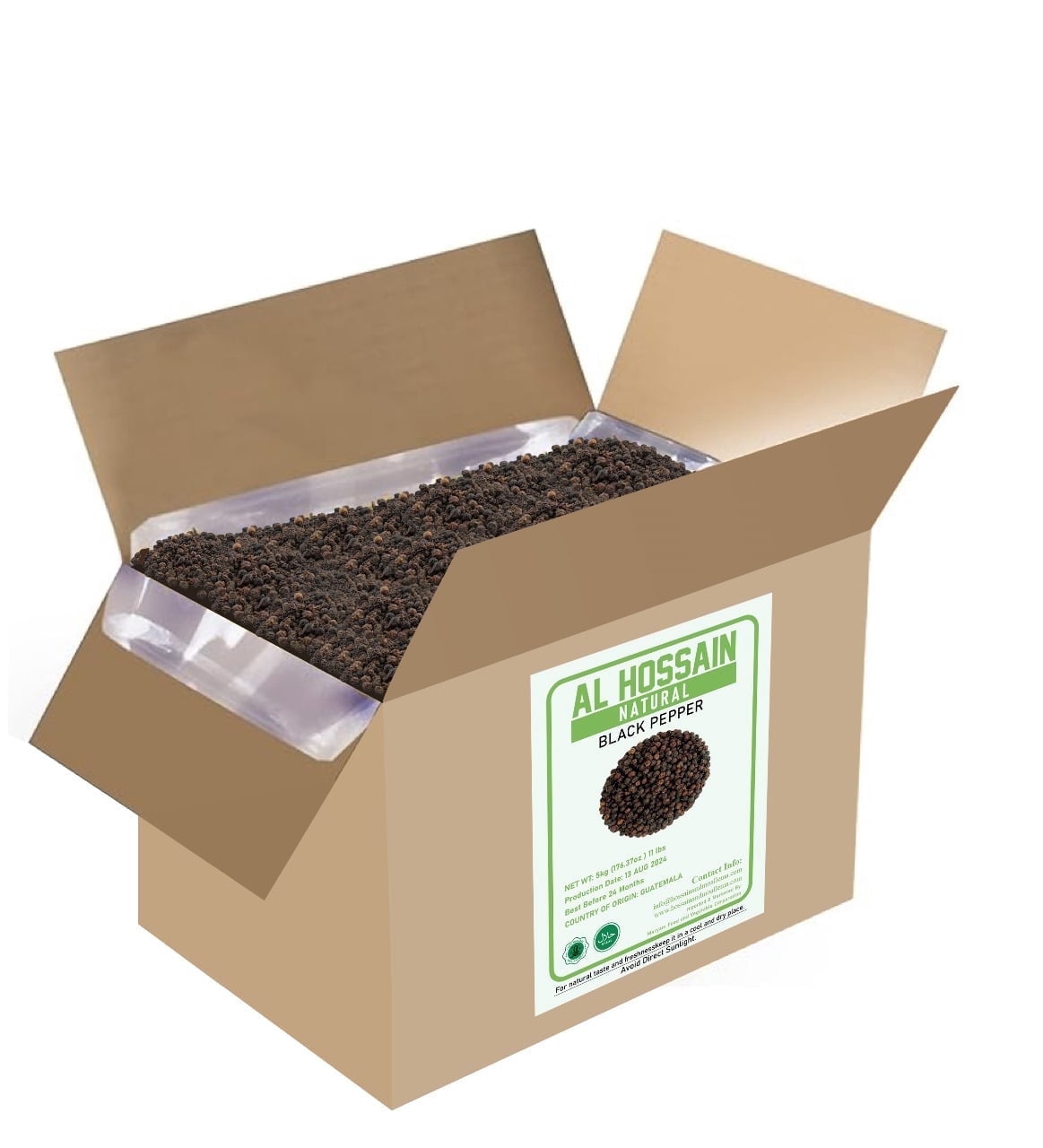 Al Hossain Natural Black Pepper – 5kg (11 lbs / 176oz) Bulk Pack – Premium Guatemalan Black Pepper for Restaurants, Catering & Culinary Use – Bold Flavor & Pungent Aroma