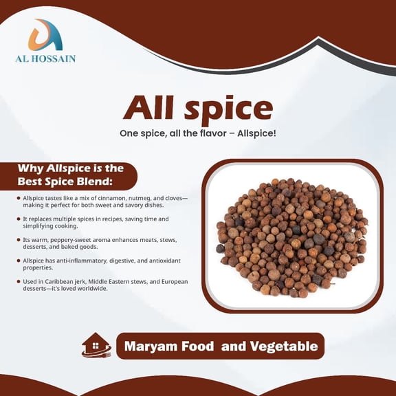 Al Hossain Natural Guatemalan all spice whole 8.8 oz (0.55 lb/250 gram) New Product, multipurpose berries for curies, soups, and pastries. allergy free. gluten free.