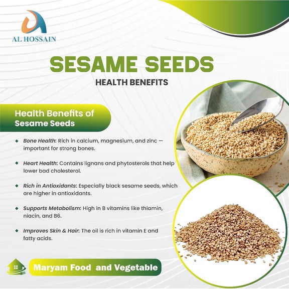 Al Hossain Natural White Sesame Seeds 0.55 LB (250g / 8.8oz) Roasted & Raw, Gluten-Free, High Fiber & Calcium, Antioxidants, Heart-Healthy Seeds for Cooking & Baking
