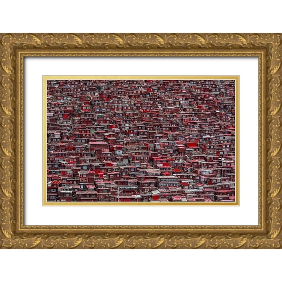Al-Jazeri, Ali 18x13 Gold Ornate Wood Framed with Double Matting Museum Art Print Titled - Red Houses