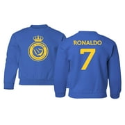 Al Nassr Soccer #7 Ronaldo Jersey Style Youth Crewneck Sweatshirt (Royal, Youth X-Large)