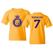 Al Nassr Soccer #7 Ronaldo Jersey Style Youth Unisex T-shirt (Gold, Youth X-Large)