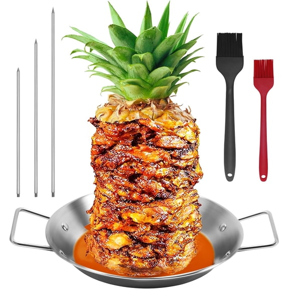 Al Pastor Skewer for Grill, Shawarma Skewer Stand, Stainless Steel Brazilian Vertical Spit with 3 Removable Spikes(8/10"/12)& Brushes, for Tacos Al Pastor, Grill Smoker Oven BBQ