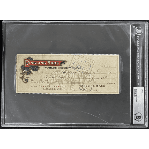 Al Ringling Signed Autographed 1913 Ringling Brothers Check Beckett 14083404