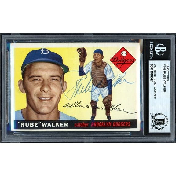 Al "Rube" Walker Autographed 1955 Topps Card #108 Brooklyn Dodgers Beckett BAS #13610047