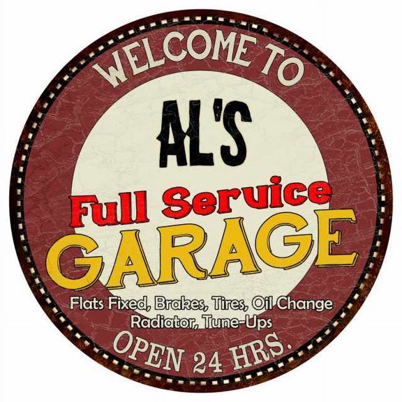 Al's Full Service Garage 14" Round Metal Sign Man Cave Decor 100140037002