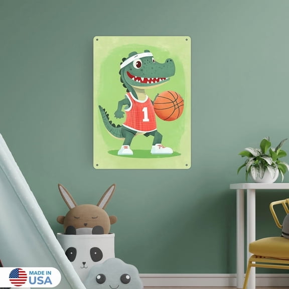 Al the Dunking Alligator Hanger Metal Sign Wall Decor by Dancing Littles Jungle - Size 12x16 inch
