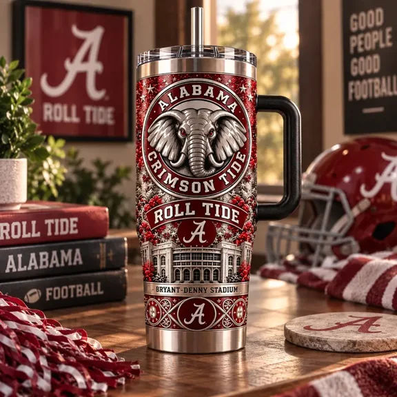 AlCrimson Tide Tumbler 40oz, Roll Tide Travel Cup, Crimson Tide Drinkware, Elephant Football Fan Gift, Game Day Tumbler, College Football Gift, Tailgate Cup, University Fan Gift
