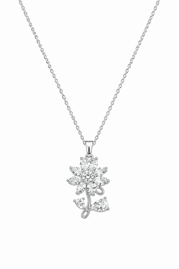 - Elegant Flower Pendant Necklace  Silver Chain with MotherofPearl Style Petals, Delicate Jewelry for Women