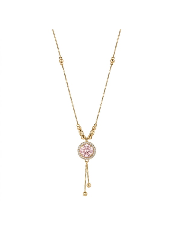 - Elegant - Necklace with Pink Gems and Adjustable Tassel Pendant