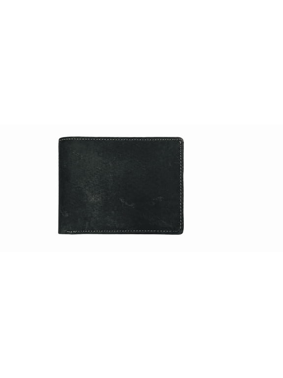 - Men’s Black Leather Wallet with Contrast Stitching