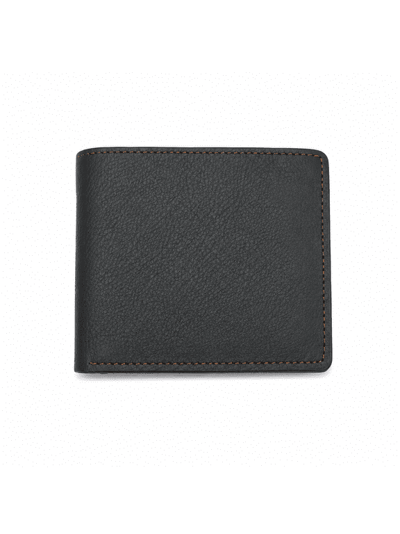 - Men’s Dark Gray Leather Wallet with Orange Stitching – Slim Bifold Design