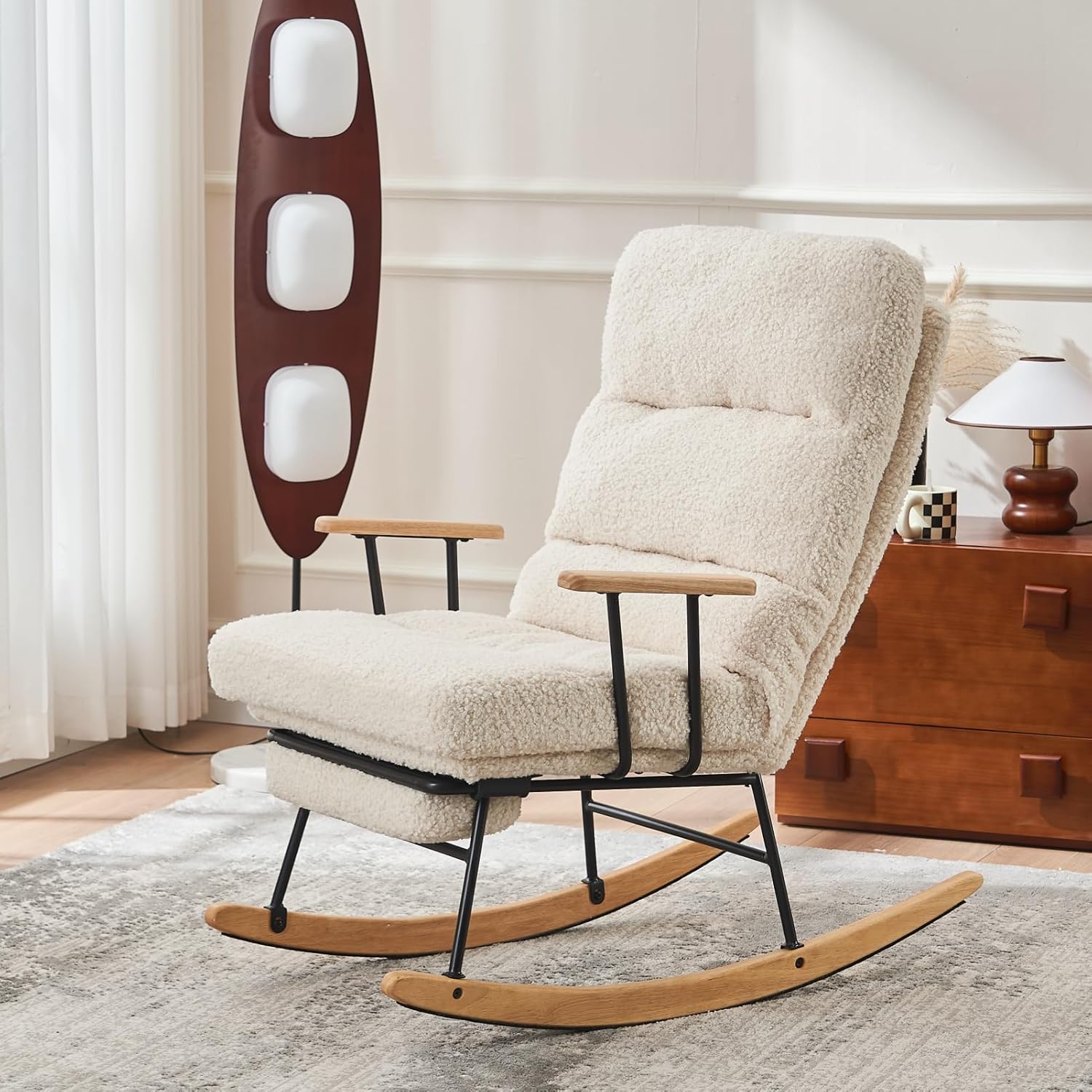 AlLlUHUA Modern Nursery Rocking Chair Teddy Upholstered Glider Rocker