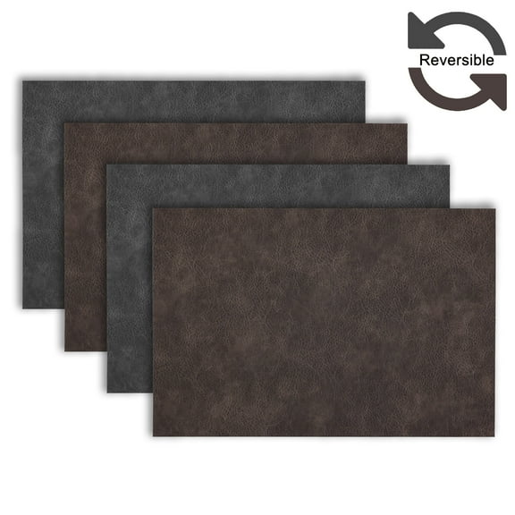 Ala Carte by Dainty Home Florence Solid Textured Faux Leather Placemats – Set of 4, Reversible, Non-Slip, Washable, Heat & Tear Resistant – 12x18 in Dining Table Mats