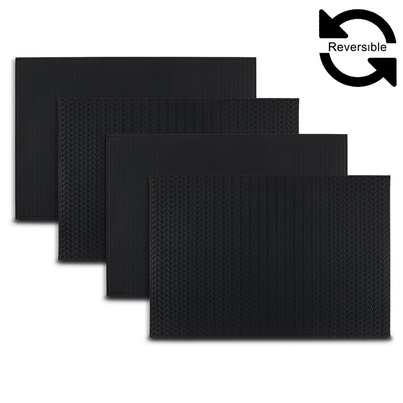 Ala Carte by Dainty Home Hudson Fishtail Textured Faux Leather Placemats – Set of 4, Reversible, Non-Slip, Washable, Heat & Tear Resistant – 12x18 in Dining Table Mats