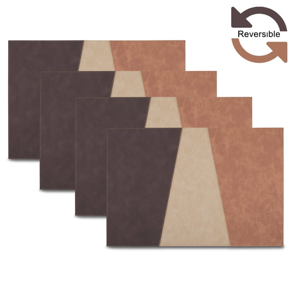 Ala Carte by Dainty Home Milano Patchwork Textured Faux Leather Placemats – Set of 4, Reversible, Non-Slip, Washable, Heat & Tear Resistant – 12x18 in Dining Table Mats