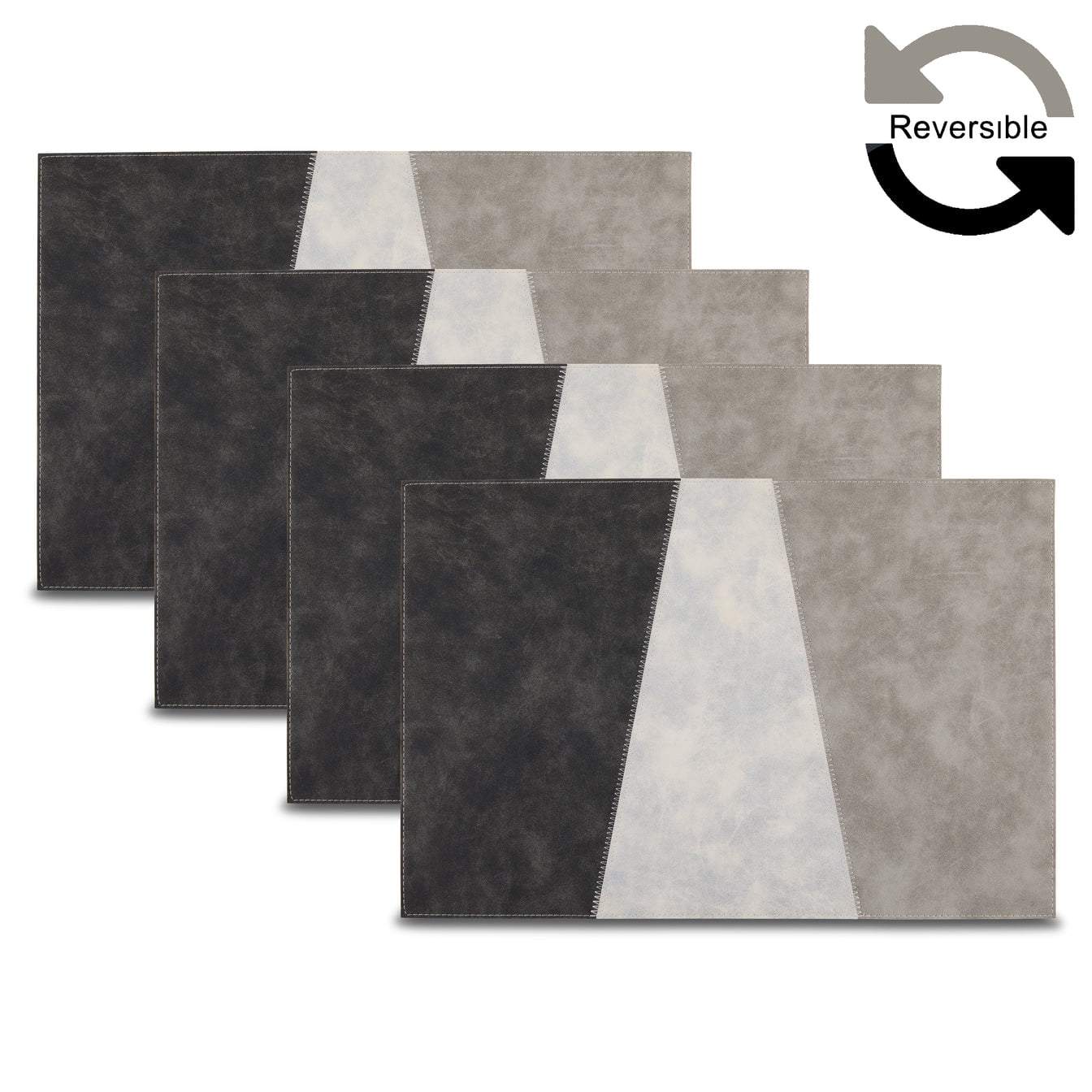 Ala Carte by Dainty Home Milano Patchwork Textured Faux Leather Placemats – Set of 4, Reversible, Non-Slip, Washable, Heat & Tear Resistant – 12x18 in Dining Table Mats