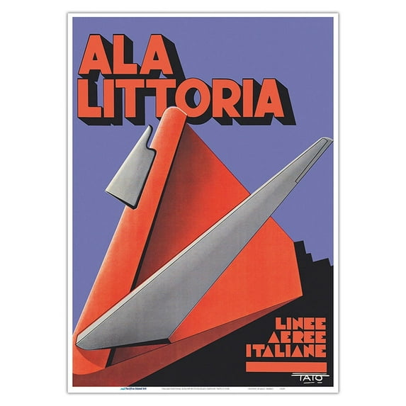 Ala Littoria - Italian National Airline - Linee Aeree Italiane - Vintage Travel Poster by Guglielmo Sansoni Tato c.1934 - Master Art Print 10in x 14in