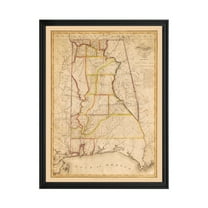 Alabama Art, 1818 Vintage Map of Alabama History Wall Decor Gift, Old Alabama Map - 18" x 24" Black Framed Print